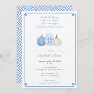 Invitation Bleu Et Blanc Automne Jumeaux Baby shower Petits G