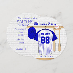 Invitation Bleu et blanc Baseball Jersey Anniversaire