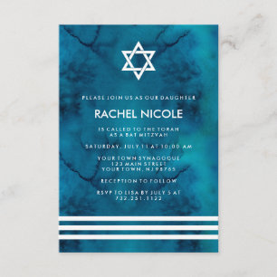 Invitation Bleu et blanc Bat mitzvah