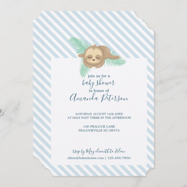 Invitation Bleu et blanc Bébé Baby shower à fentes pour bébé (Devant / Derrière)
