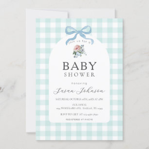 Invitation Bleu et blanc Buffalo Check Plaid Baby shower