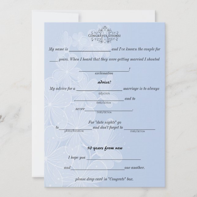 Invitation Bleu et blanc, Conseil Mariage, Commentaire, Perso (Devant)