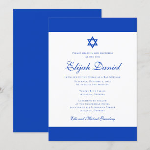 Invitation Bleu et blanc  Couleurs d'Israël Bar Mitzvah