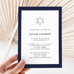 Invitation Bleu et blanc de minuit classique Bar Mitzvah