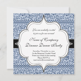 Invitation Bleu et blanc Floral Tudor Damask Style Vintage