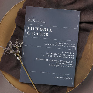 Invitation Bleu et blanc foncé de la marine   Mariage minimal