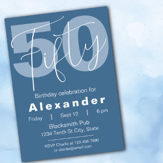 Invitation Bleu Et Blanc Joyeux 50e anniversaire