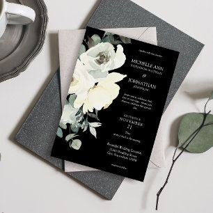 Invitation Bleu et blanc Mariage floral - Noir