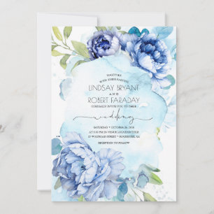 Invitation Bleu et bleu marine Mariage floral Boho
