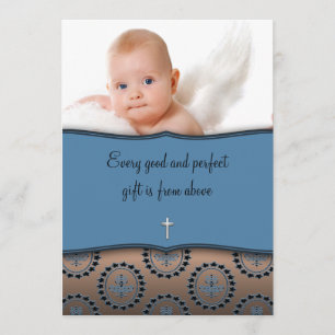 Invitation Bleu et Brown Photo Christening