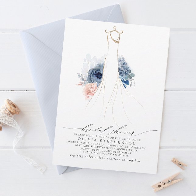 Invitation Bleu et Fleurs bleues et bleues Robe Fête des mari (Créateur téléchargé)