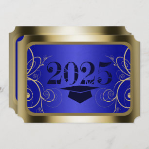 Invitation Bleu et Gold Frame Graduation Party