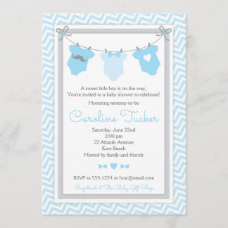 Invitation Bleu et gris d'invitation de baby shower de corde