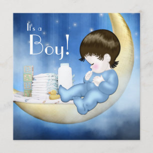 Invitation Bleu et Jaune Lune Baby Boy Douche