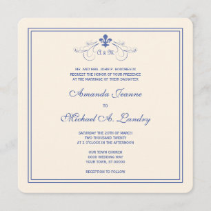 Invitation Bleu et mariage formel de White Fleur de Lis