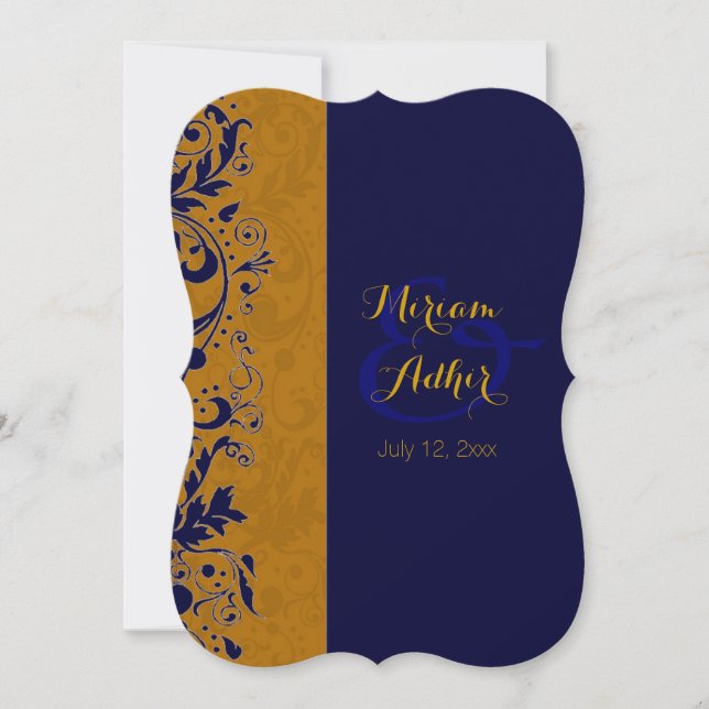 Invitation Bleu et mariage ou fiançailles musulman d'or (Devant)