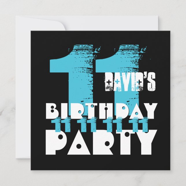 Invitation BLEU et NOIR 11e fête d'anniversaire 11 ans V07 (Devant)