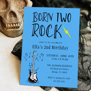 Invitation Bleu et noir Born Deux Rock Guitare 2e anniversair