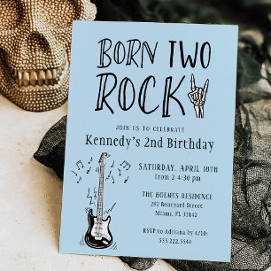 Invitation Bleu et noir Born Deux Rock Guitare 2e anniversair