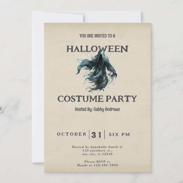 Invitation Bleu et noir faucheuse Grim Halloween Vintage (Devant)