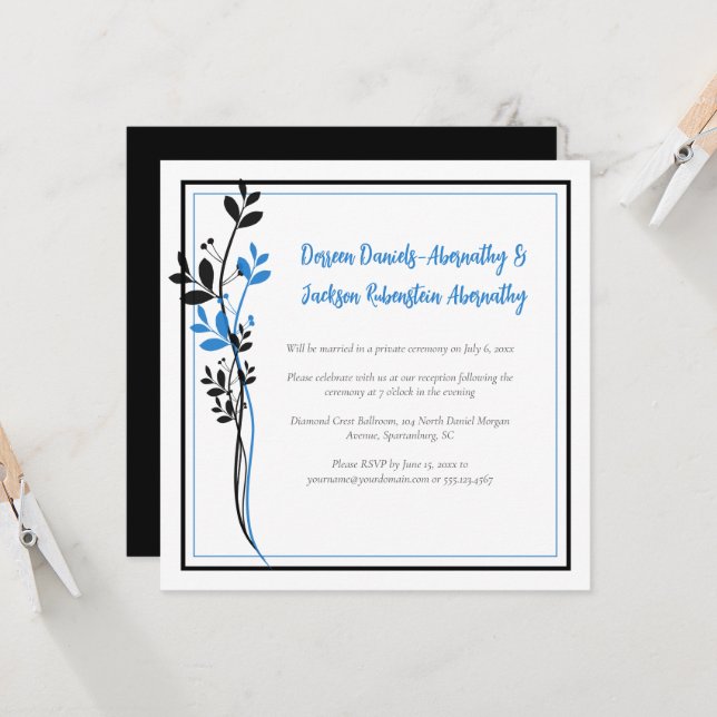 Invitation Bleu et Noir Moderne Réception Uniquement | (Devant/Arrière en situation)