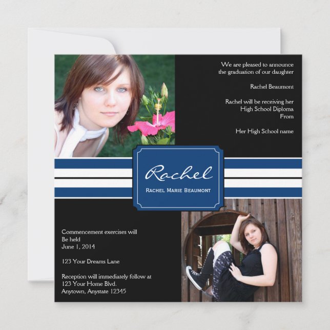 Invitation Bleu et noir Ruban photo (Devant)