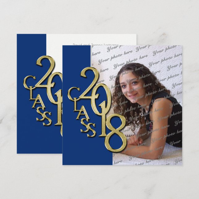 Invitation Bleu et or 2018Graduation (Devant / Derrière)