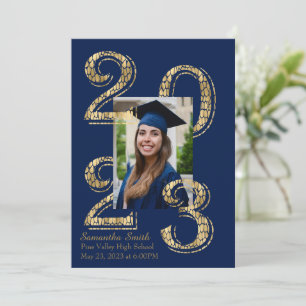 Invitation Bleu et or 2023 Diplôme Photo
