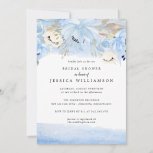 Invitation Bleu et or Aquarelle Florale