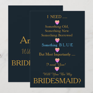 Invitation Bleu et or avec coeur Serez-vous ma servante d'acc