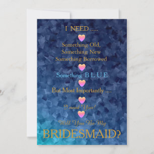 Invitation Bleu et or avec coeur Serez-vous ma servante d'acc