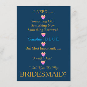 Invitation Bleu et or avec coeur Serez-vous ma servante d'acc