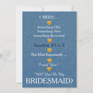 Invitation Bleu et or avec coeur Serez-vous ma servante d'acc