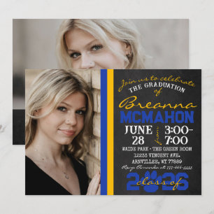 Invitation Bleu et or Empreinte de patte Graduation 2 Photo