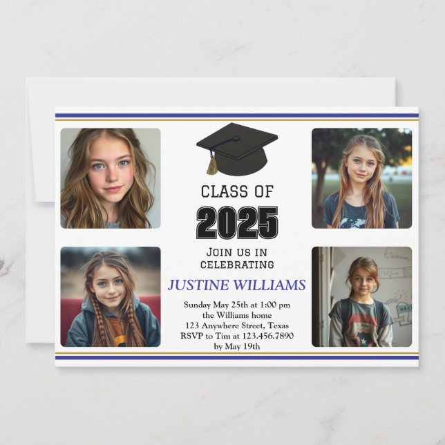 Invitation Bleu et or Graduation (Devant)