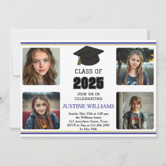 Invitation Bleu et or Graduation