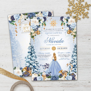Invitation Bleu et or hiver Wonderland Quinceañera