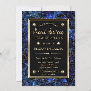 Invitation Bleu et Or Minuit Cristal Galaxie Sweet 16