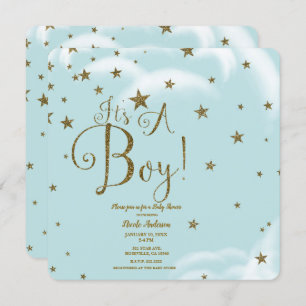 Invitation Bleu et or Parties scintillant Stars C'est un Baby