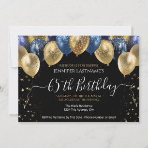 Invitation bleu et or pour la fête des 65 ans