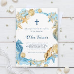 Invitation Bleu et or sous la mer Baptême<br><div class="desc">Personnalisez cette invitation Under the Sea Baptism avec des hippocampes,  des étoiles de mer,  des coquillages et des récifs coralliens. Pour une personnalisation plus avancée de cette conception,  cliquez sur le BOUTON OUTIL DESIGN BLEU ci-dessus ! Des articles correspondants sont également disponibles.</div>