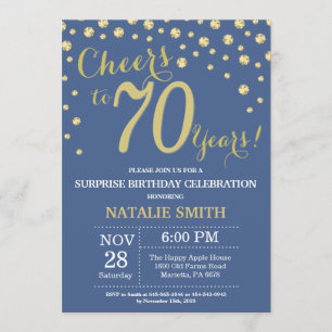 Invitation Bleu et or Surprise 70e Anniversaire Diamant