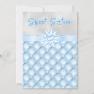 Invitation Bleu et Perles Touffues Argentées Sweet Sixteen