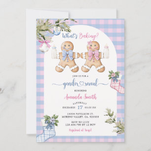 Invitation Bleu et rose En vichy Noël Cookie Genre Reveillez