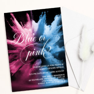 Invitation Bleu et rose Fumée Explosion Bébé Genre Révélation