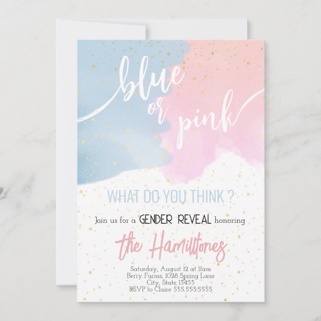 Invitation Bleu et rose | Parties scintillant Baby shower de  (Devant)