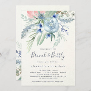 Invitation Bleu et rose Peony Bridal Brunch & Bubbly