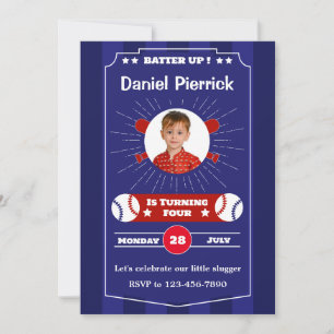 Invitation Bleu et Rouge Baseball Anniversaire Fête Invitatio