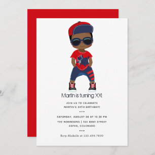Invitation Bleu et rouge Hip hop thème Boy Birthday