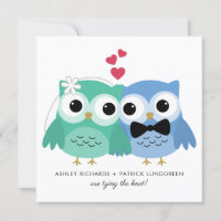 Bleu et vert | Cute Owl Bride et Groom Mariage